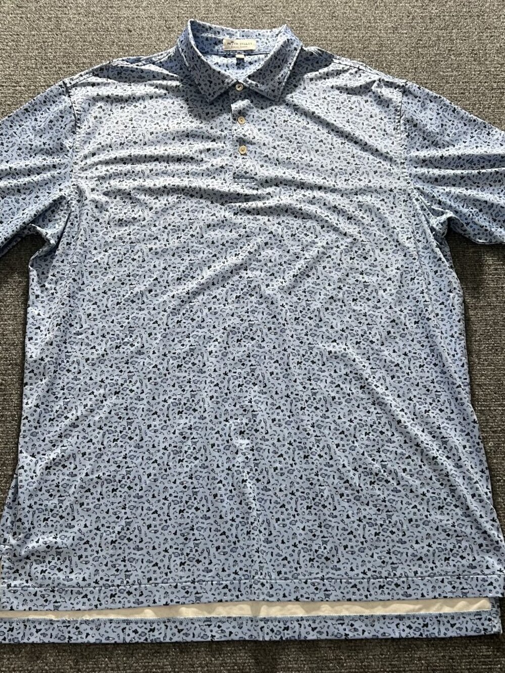 Peter Millar Summer Comfort ATX Polo Mens Large Blue AOP Short Sleeve